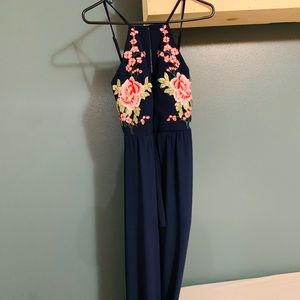 Long/Short Dark Blue, Flower Embroidered Dress